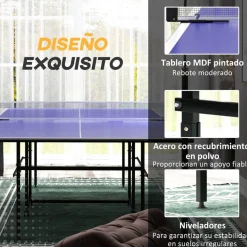 SPORTNOW Homcom - Mesa Ping Pong plegable con 4 ruedas