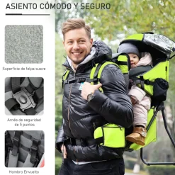 Homcom - Mochila porta-bebés verde 85 cm* Portabebés Y Bici·Portabebés Y Mochilas