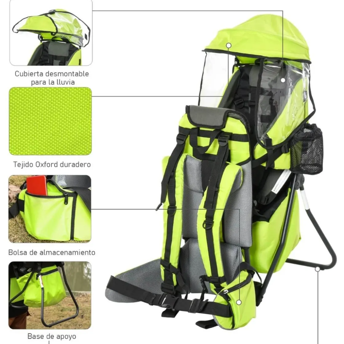 Homcom - Mochila porta-bebés verde 85 cm* Portabebés Y Bici·Portabebés Y Mochilas