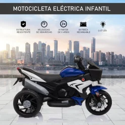 Homcom - Moto eléctrica batería 3 ruedas Trimoto Negro y Azul* Vehículos De Batería O A Pedales