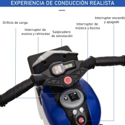 Homcom - Moto eléctrica batería 3 ruedas Trimoto Negro y Azul* Vehículos De Batería O A Pedales