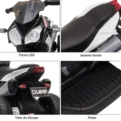 Homcom - Moto eléctrica batería 3 ruedas Trimoto Negro y Blanco* Vehículos De Batería O A Pedales