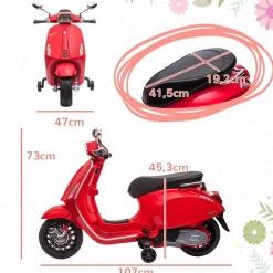 AIYAPLAY Homcom - Moto eléctrica infantil Vespa Rojo* Vehículos De Batería O A Pedales