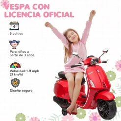 AIYAPLAY Homcom - Moto eléctrica infantil Vespa Rojo* Vehículos De Batería O A Pedales