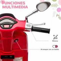 AIYAPLAY Homcom - Moto eléctrica infantil Vespa Rojo* Vehículos De Batería O A Pedales