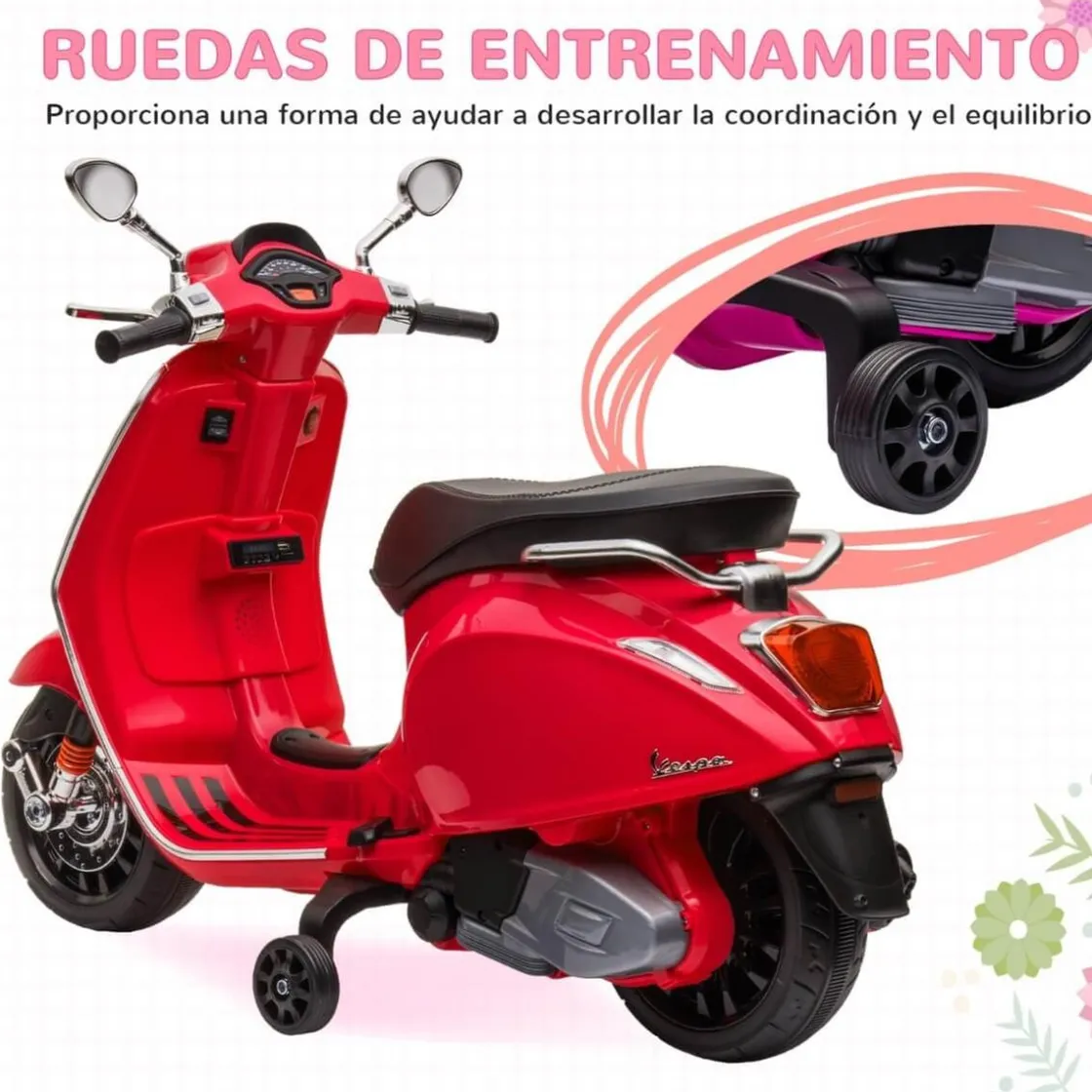 AIYAPLAY Homcom - Moto eléctrica infantil Vespa Rojo* Vehículos De Batería O A Pedales