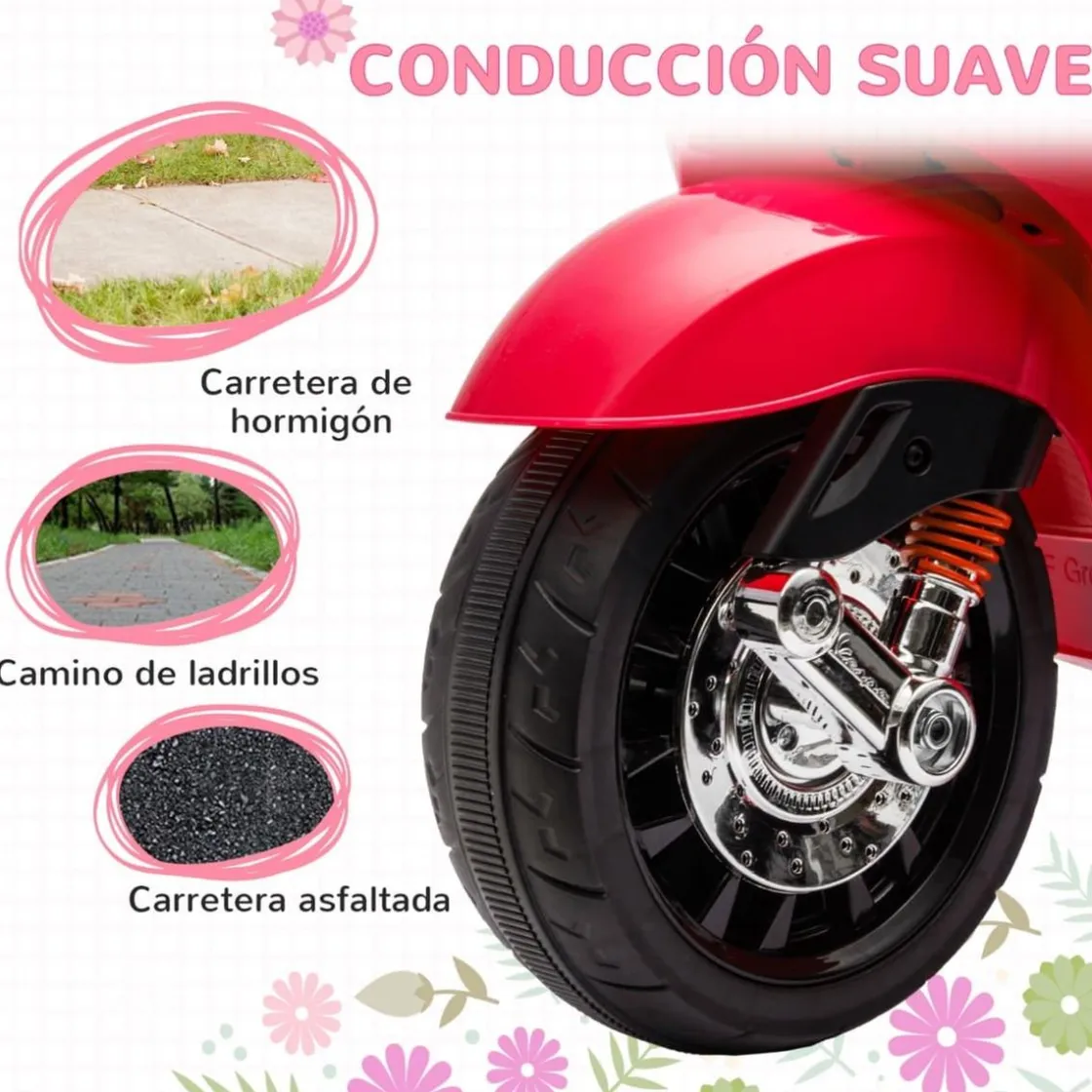 AIYAPLAY Homcom - Moto eléctrica infantil Vespa Rojo* Vehículos De Batería O A Pedales