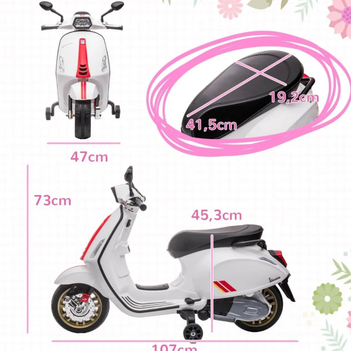 AIYAPLAY Homcom - Moto eléctrica infantil Vespa Blanco