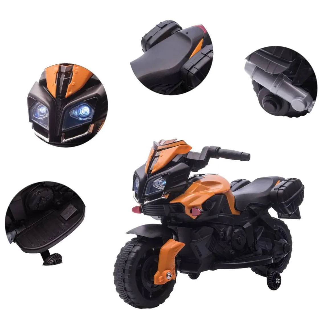 Homcom - Moto infantil eléctrica negra y naranja