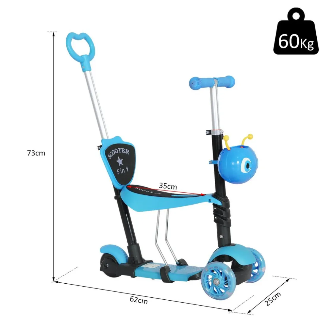 Homcom - Patinete evolutivo con asiento azul