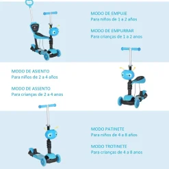 Homcom - Patinete evolutivo con asiento azul
