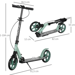 Homcom - Patinete plegable aluminio verde mint