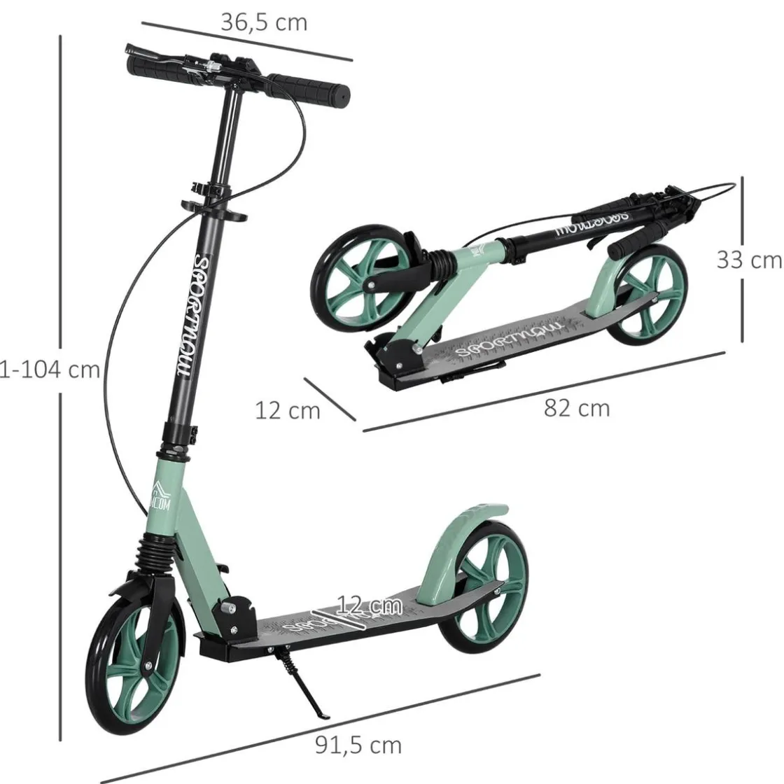 Homcom - Patinete plegable aluminio verde mint