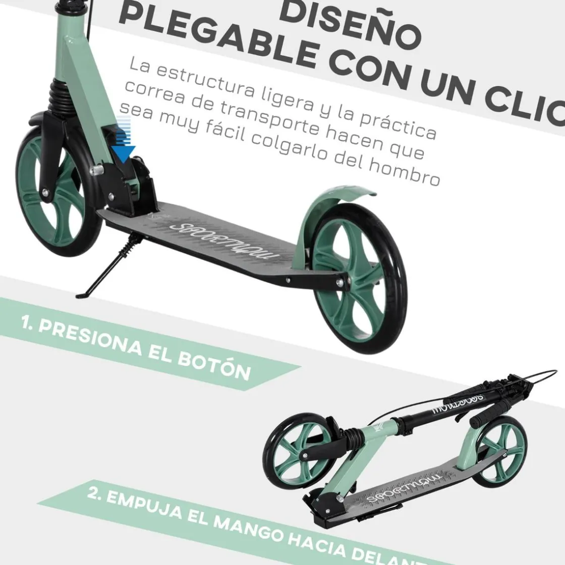 Homcom - Patinete plegable aluminio verde mint
