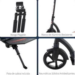 Homcom - Patinete plegable aluminio negro