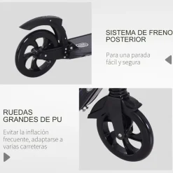 Homcom - Patinete Scooter Ajustable 2 ruedas Grande Negro* Patines Y Monopatines