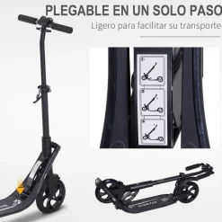 Homcom - Patinete Scooter Ajustable 2 ruedas Grande Negro* Patines Y Monopatines