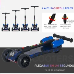 Homcom - Patinete scooter Azul con efectos de luz y sonido