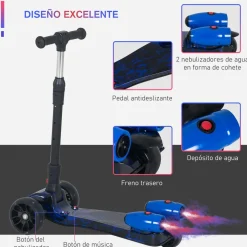 Homcom - Patinete scooter Azul con efectos de luz y sonido