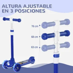 AIYAPLAY Homcom - Patinete Tri-scooter Azul con luces