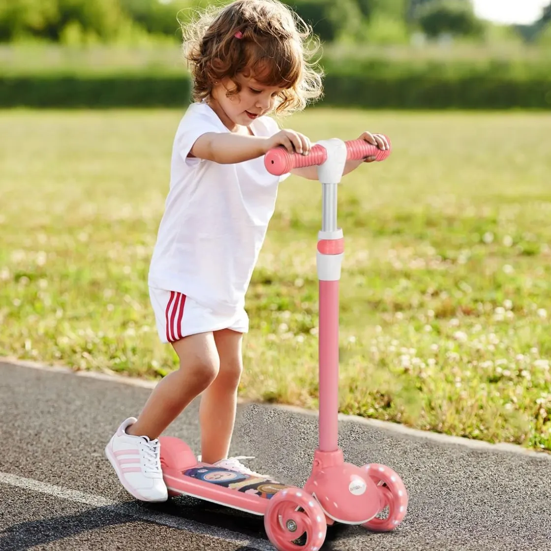 AIYAPLAY Homcom - Patinete Tri-scooter Rosa con luces