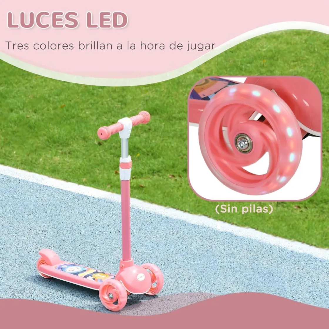 AIYAPLAY Homcom - Patinete Tri-scooter Rosa con luces
