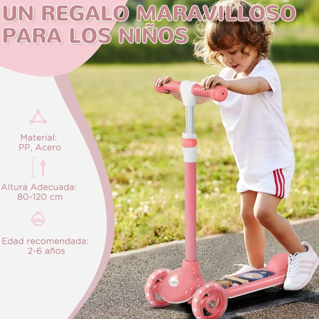AIYAPLAY Homcom - Patinete Tri-scooter Rosa con luces