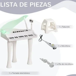 AIYAPLAY Homcom - Piano electrónico 32 teclas con taburete y micro