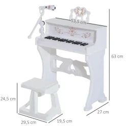 Homcom - Piano Electrónico 37 teclas con taburete Blanco
