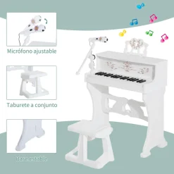 Homcom - Piano Electrónico 37 teclas con taburete Blanco