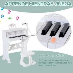 Homcom - Piano Electrónico 37 teclas con taburete Blanco