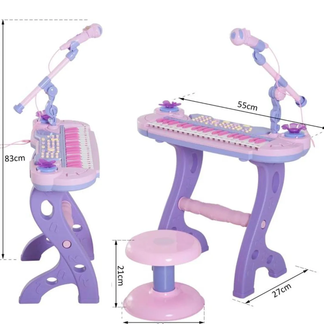 Homcom - Piano Infantil 37 Teclas Rosa