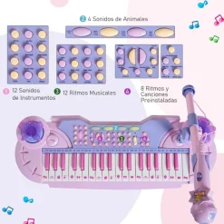 Homcom - Piano Infantil 37 Teclas Rosa