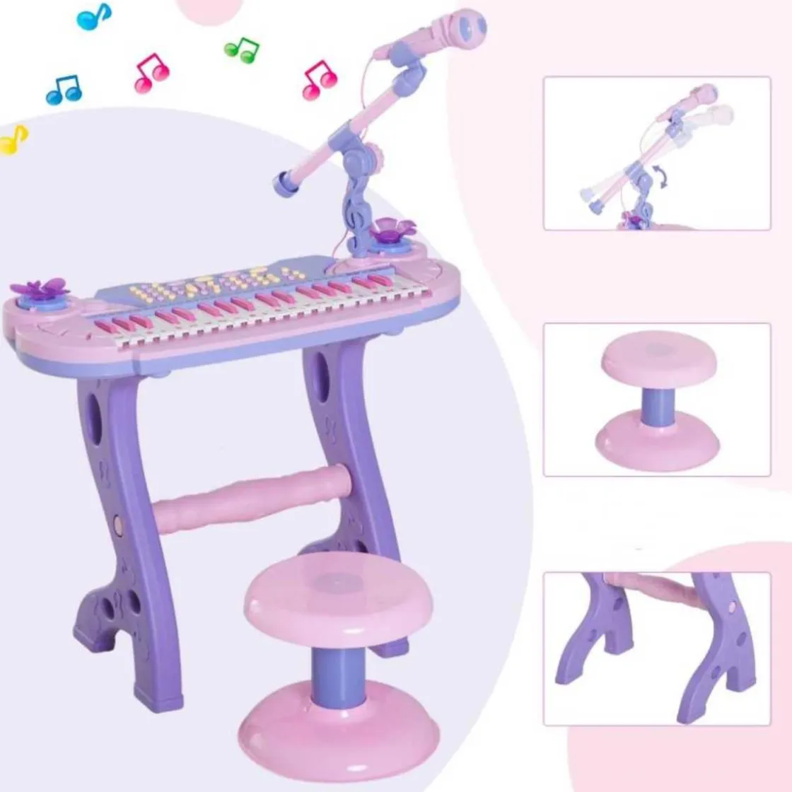 Homcom - Piano Infantil 37 Teclas Rosa