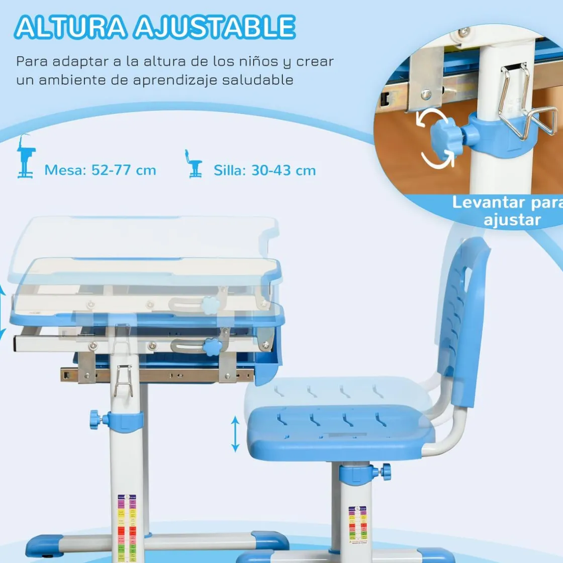 Homcom - Pupitre infantil con silla Azul y Blanco* Estilo De Vida