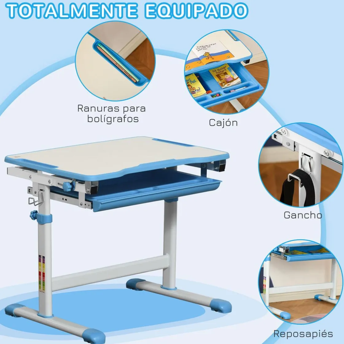 Homcom - Pupitre infantil con silla Azul y Blanco* Estilo De Vida