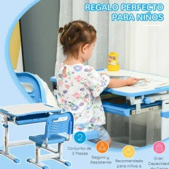 Homcom - Pupitre infantil con silla Azul y Blanco* Estilo De Vida
