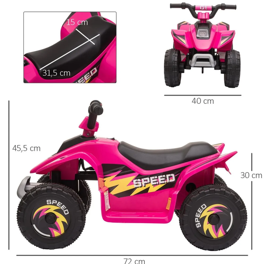 Homcom - Quad Eléctrico Batería 6V Rosa* Vehículos De Batería O A Pedales