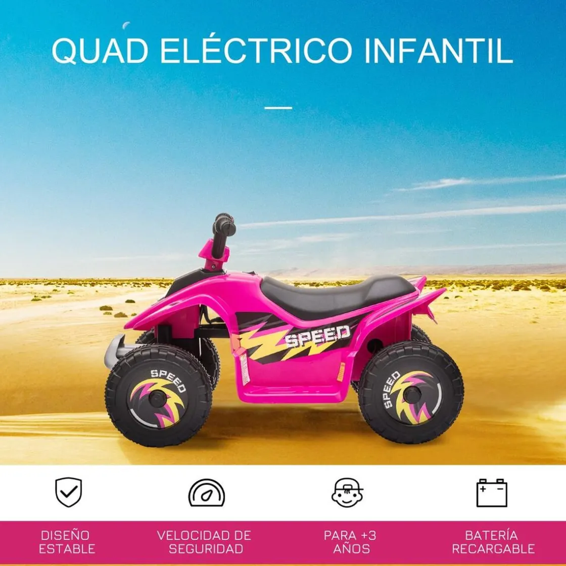 Homcom - Quad Eléctrico Batería 6V Rosa* Vehículos De Batería O A Pedales