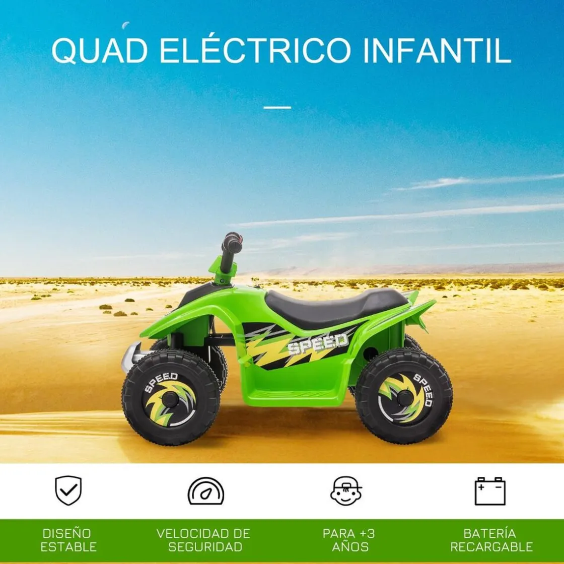 Homcom - Quad Eléctrico Batería 6V Verde* Vehículos De Batería O A Pedales
