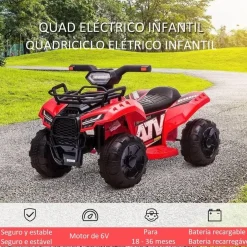 Homcom - Quad eléctrico con faros LED rojo