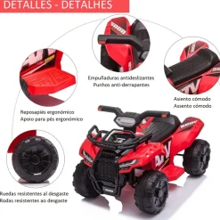 Homcom - Quad eléctrico con faros LED rojo