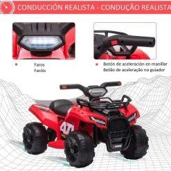 Homcom - Quad eléctrico con faros LED rojo