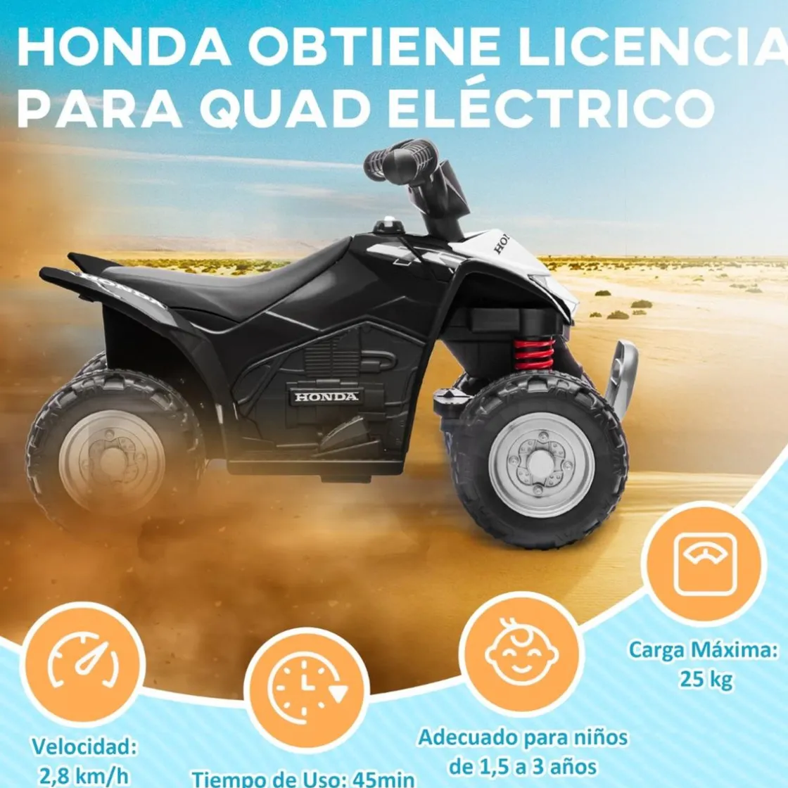 AIYAPLAY Homcom - Quad eléctrico Honda Negro