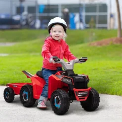 Homcom - Quad Eléctrico Rojo con Remolque* Vehículos De Batería O A Pedales