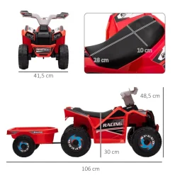 Homcom - Quad Eléctrico Rojo con Remolque* Vehículos De Batería O A Pedales
