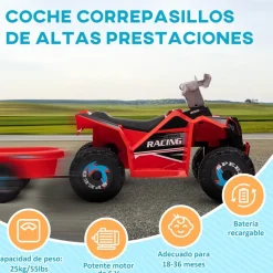 Homcom - Quad Eléctrico Rojo con Remolque* Vehículos De Batería O A Pedales