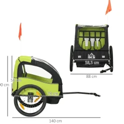 Homcom - Remolque para bicicleta Verde* Bicicletas|Portabebés Y Bici·Bicicleta Y Accesorios