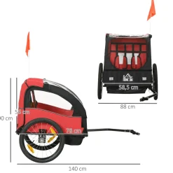 Homcom - Remolque para bicicleta Rojo