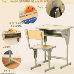 Homcom - Set Pupitre + Silla infantil Vintage* Estilo De Vida